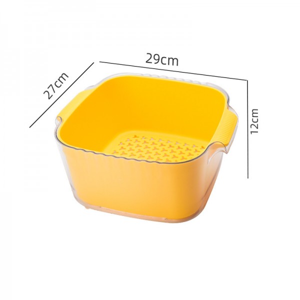 New Thickened Double-Layer Drainage Basket, Household Vegetable And Fruit Washing Basket, Double Ear Handle, Impact Resistant Kitchen Washing Basin Wholesale