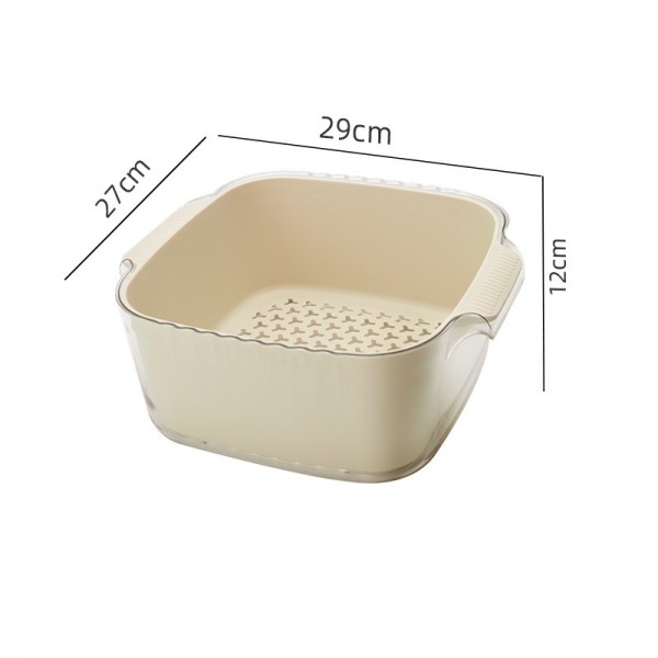 New Thickened Double-Layer Drainage Basket, Household Vegetable And Fruit Washing Basket, Double Ear Handle, Impact Resistant Kitchen Washing Basin Wholesale