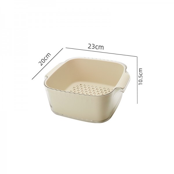 New Thickened Double-Layer Drainage Basket, Household Vegetable And Fruit Washing Basket, Double Ear Handle, Impact Resistant Kitchen Washing Basin Wholesale