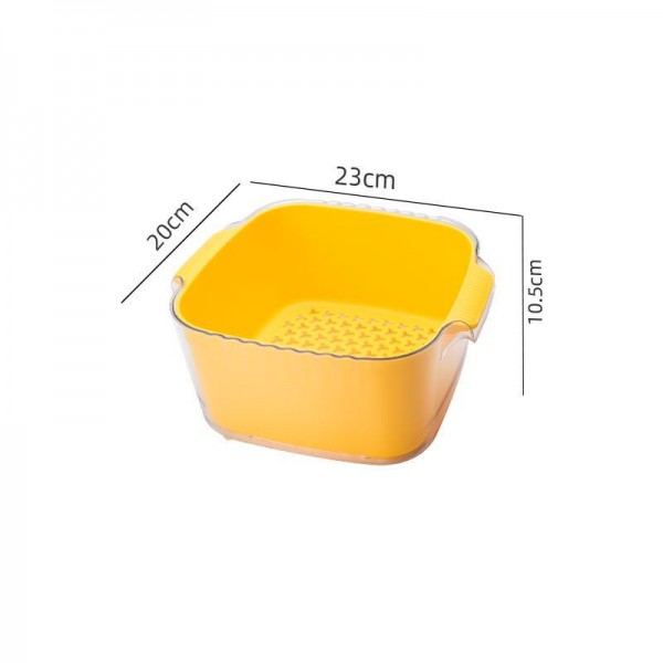 New Thickened Double-Layer Drainage Basket, Household Vegetable And Fruit Washing Basket, Double Ear Handle, Impact Resistant Kitchen Washing Basin Wholesale