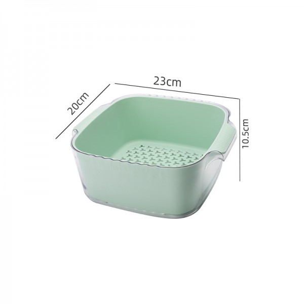 New Thickened Double-Layer Drainage Basket, Household Vegetable And Fruit Washing Basket, Double Ear Handle, Impact Resistant Kitchen Washing Basin Wholesale